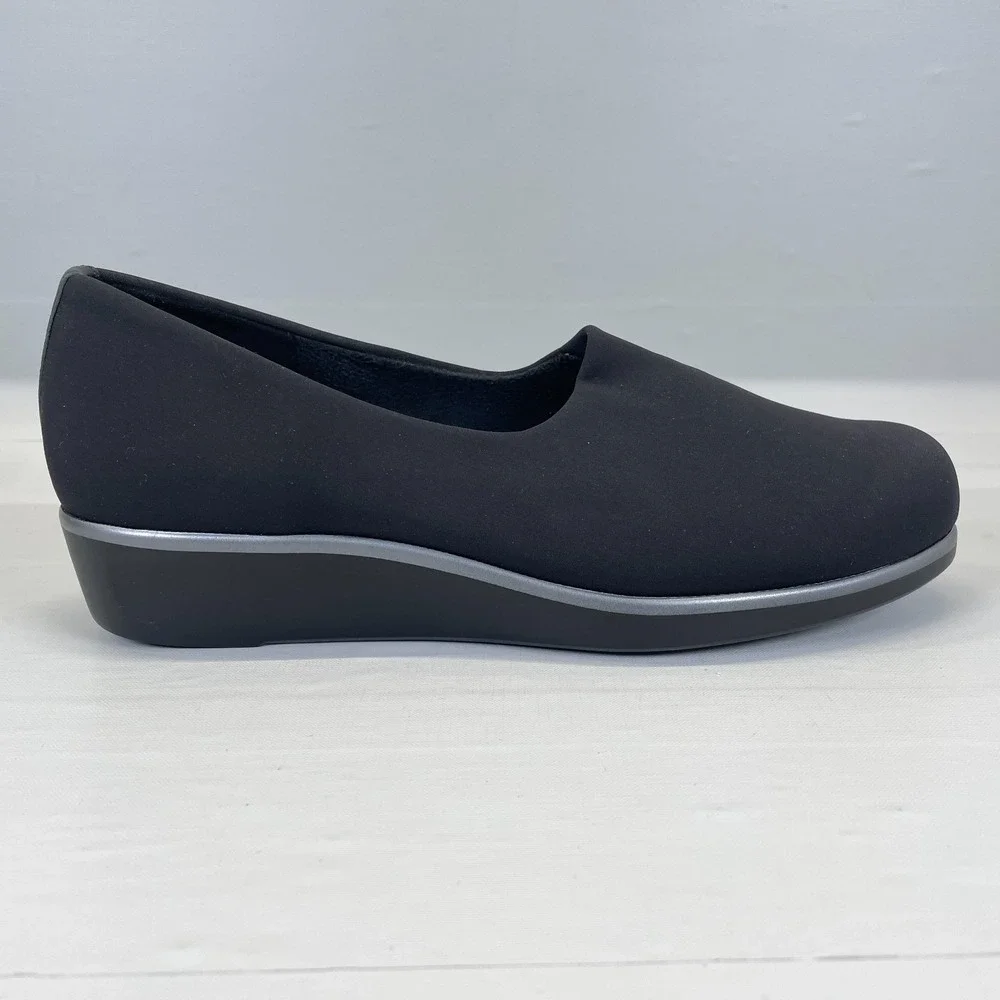 SAS Bliss Wedge Loafers Womens Size 8.5 M Black Stretch Slip On Comfort Shoes